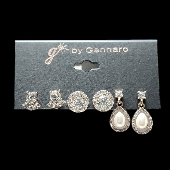 g by Gennaro Clear Glass and Pearl Earring Set - Picture 1 of 12